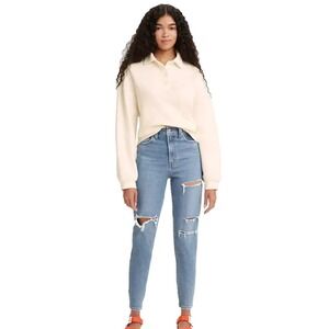 Levi's High Waisted Mom Jeans 34 29 Distressed Tapered Medium Wash‎ Grunge